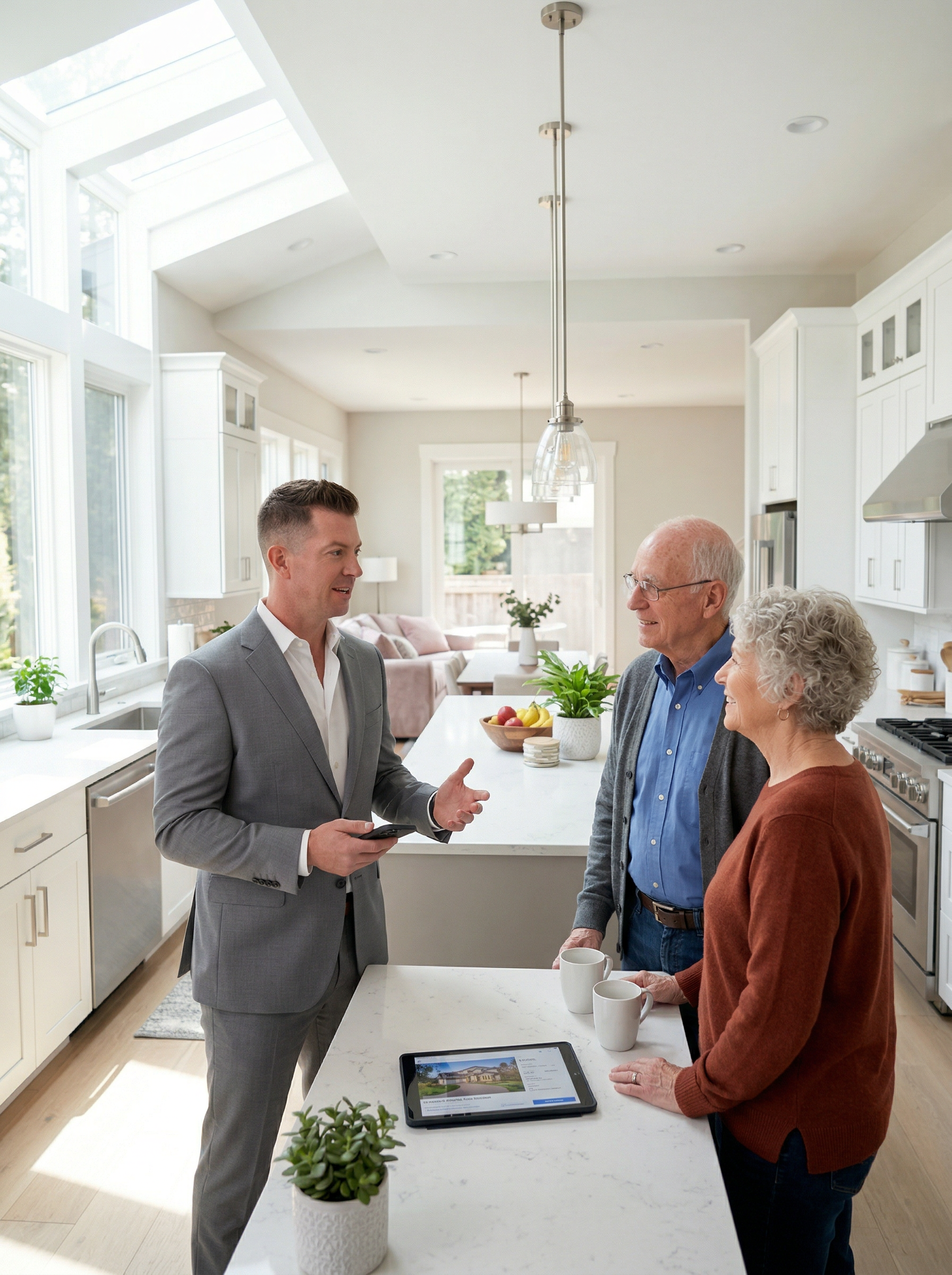 real estate agent, Al Pratte, discussing home sale strategy with senior clients