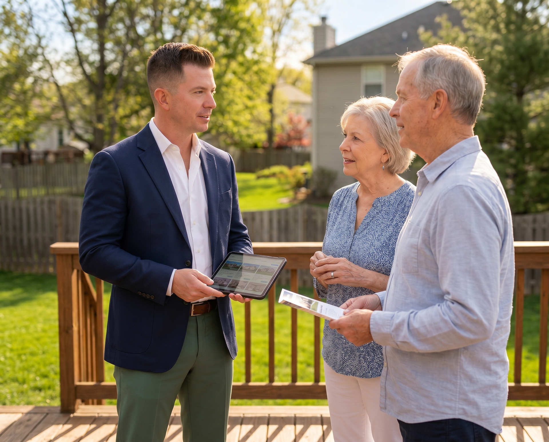 Real estate agent, Al Pratte, consulting with senior home owners